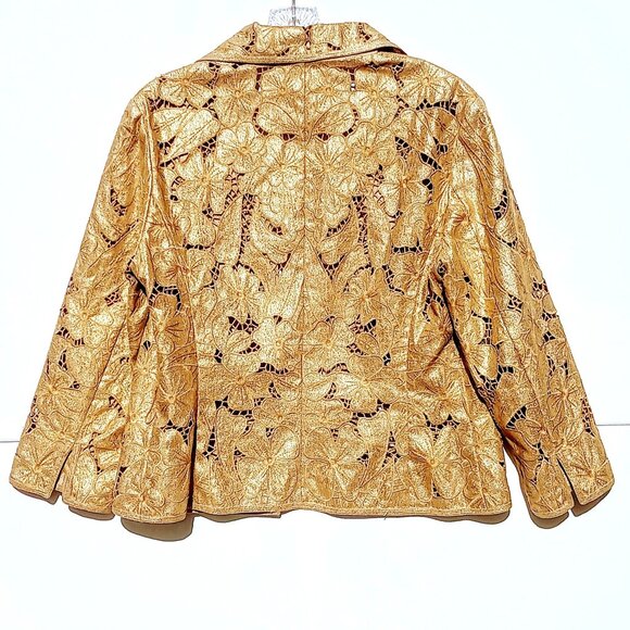 Carlisle Women's Collar Blazer Size 10 Gold Floral Lace Linen Blend 3/4 Sleeves - Picture 7 of 11
